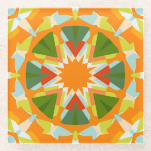 Dessous-de-verre En Verre Vibrant Orange Vert Étoile Boho Maximaliste