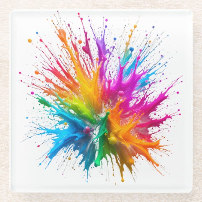 Dessous-de-verre En Verre Vibrant Rainbow Paint Splatter Explosion (Devant)