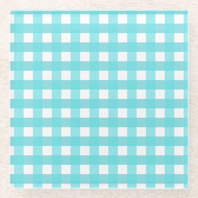 Dessous-de-verre En Verre Vichy Bleu Ciel (Devant)