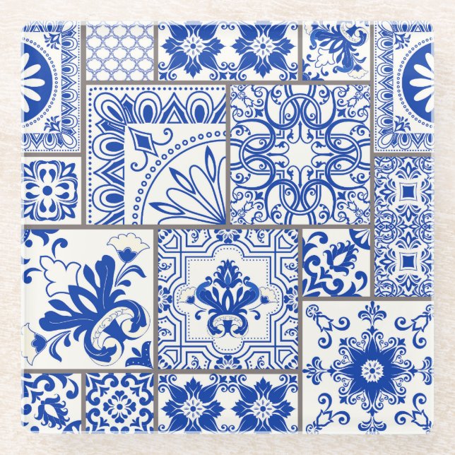 Dessous-de-verre En Verre Victorian Majolica : Patchwork Tile Motif. (Devant)