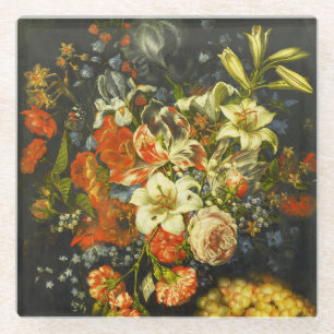 Dessous-de-verre En Verre Vie morte avec fleurs et fruits