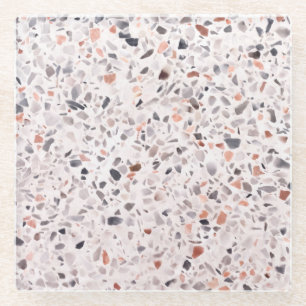 Dessous-de-verre En Verre Vieille texture terrazzo, motif d'hamper.