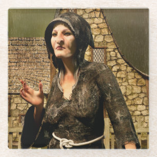 Dessous-de-verre En Verre Village médiéval de sorcière de fantasy Halloween