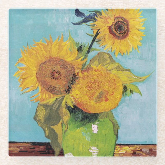 Dessous-de-verre En Verre Vincent Van Gogh - Trois tournesols dans un vase (Devant)