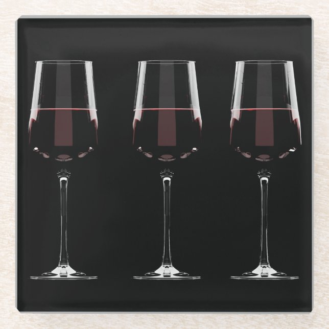 Dessous-de-verre En Verre Vins avec vin rouge sur noir (Devant)