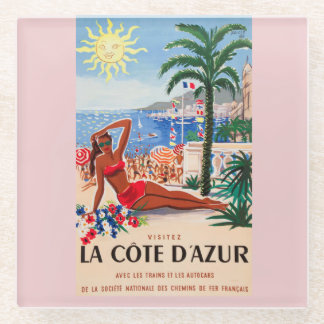 Dessous-de-verre En Verre Vintage Côte d'Azur Beach Girl
