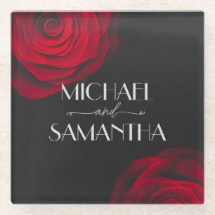 Dessous-de-verre En Verre Vintage écarlate rouge rose pétale mariage