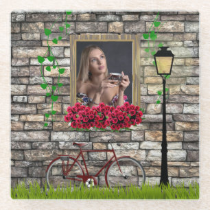 Dessous-de-verre En Verre Vintage Fairytale Vélo Roses cadre photo fille