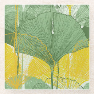 Dessous-de-verre En Verre Vintage Ginkgo Biloba : Feuilles tropicaux