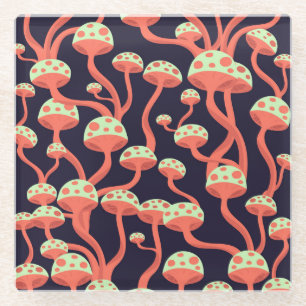 Dessous-de-verre En Verre Vintage Graphics Champignons Motif sans couture