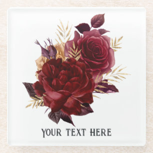 Dessous-de-verre En Verre Vintage Grimoire Bourgogne et or Floral