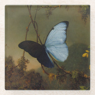 Dessous-de-verre En Verre Vintage Martin Johnson Heade Blue Morpho Butterfly