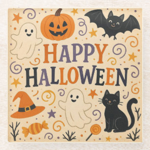 Dessous-de-verre En Verre Vintage, mignonne chauve-souris d'halloween, fantô
