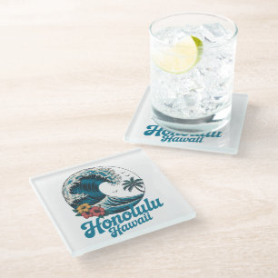 Dessous-de-verre En Verre Vintage Minimal Honolulu Hawaï Aloha Voyage 