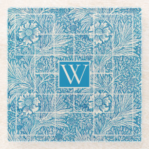 Dessous-de-verre En Verre Vintage motif floral bleu et blanc