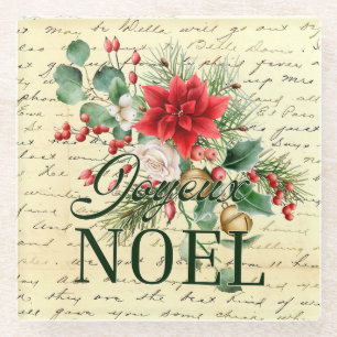 Dessous-de-verre En Verre Vintage Russe Français Joyeux Noel