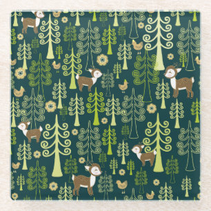 Dessous-de-verre En Verre Vintages épinettes, cerfs motifs.