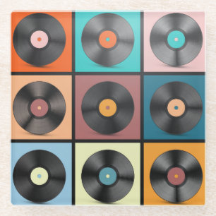 Dessous-de-verre En Verre Vinyl records : retro LP set.