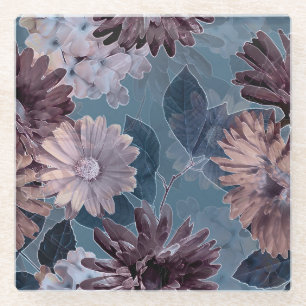 Dessous-de-verre En Verre Violet monochrome : Aquarelle Florale sans couleur
