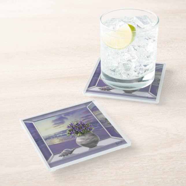 Dessous-de-verre En Verre violettes dans un bocal de lune (Incliné)