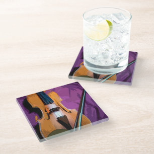 Dessous-de-verre En Verre Violon élégant sur soie violette, Dessous de verre