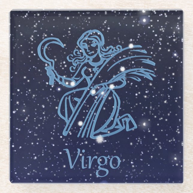 Dessous-de-verre En Verre Virgo Constellation and Zodiac Sign with Stars (Devant)