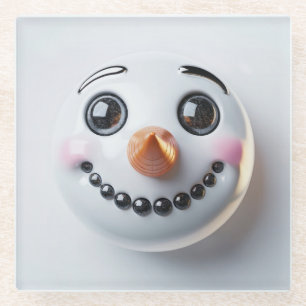 Dessous-de-verre En Verre Visage de Bonhomme de Neige Carré Sourire 