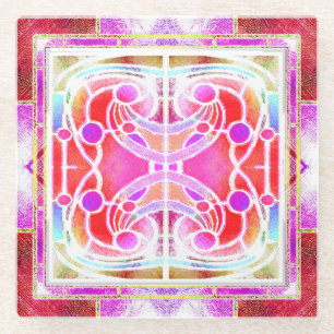 Dessous-de-verre En Verre Vitrail de cathédrale en rose et abricot