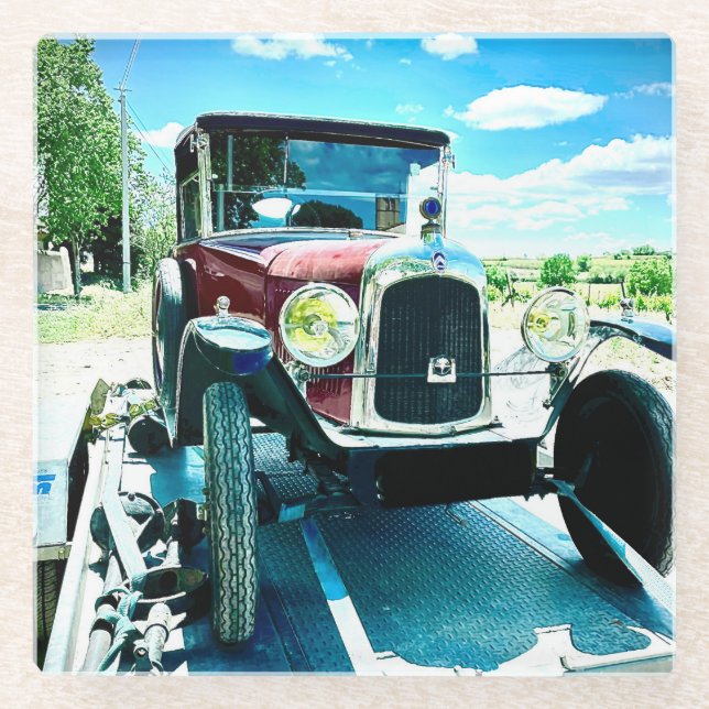 Dessous-de-verre En Verre Voiture Citroen sur une remorque en France (Devant)