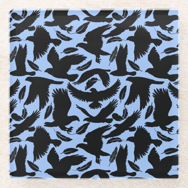 Dessous-de-verre En Verre Vol des Aigles noir.w L Bleu BG (Devant)