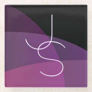 Dessous-de-verre En Verre Vos initiales de chevauchement Moderne violet et