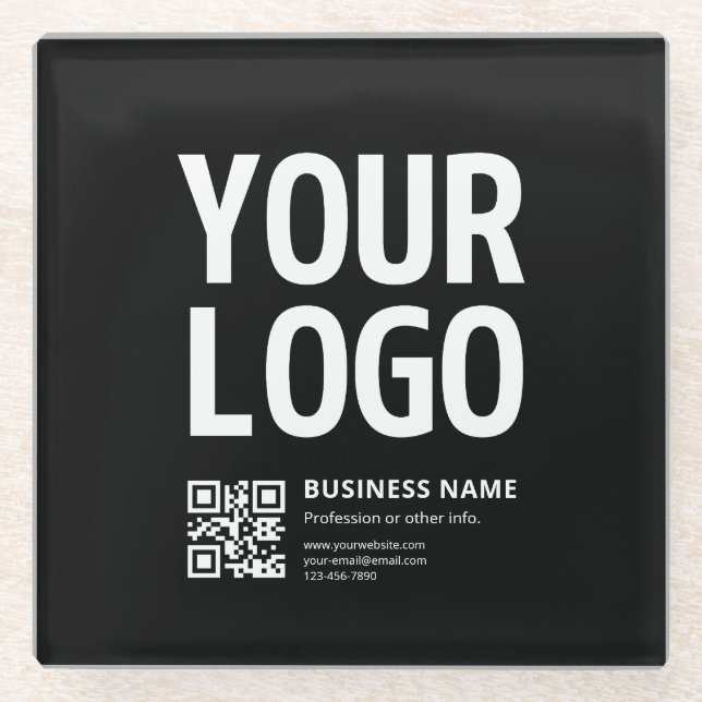 Dessous-de-verre En Verre Votre logo avec QR code et texte modifiables (Devant)