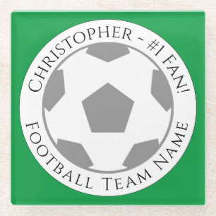 Dessous-de-verre En Verre Votre nom plus Football Nom de l'équipe Dessous de