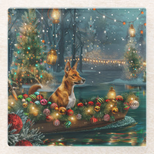 Dessous-de-verre En Verre Voyage de Noël de Basenji