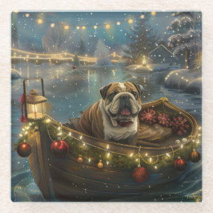 Dessous-de-verre En Verre Voyage de Noël festif du Bulldog