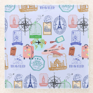 Dessous-de-verre En Verre Voyageur du monde collage mignon