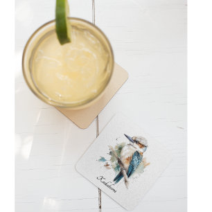 Dessous-de-verre En Verre Vrai Kookaburra Bleu, personnalisé
