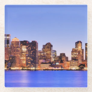 Dessous-de-verre En Verre Vue de secteur financier de Boston du centre