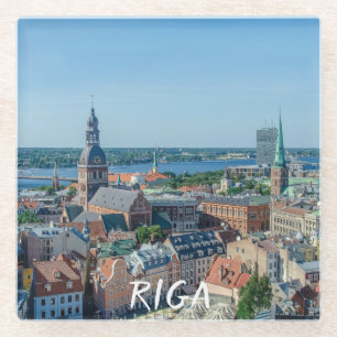 Dessous-de-verre En Verre Vue sur le centre ville de Riga d'en haut