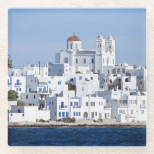 Dessous-de-verre En Verre Vue sur l'île de Paros Village Naoussa