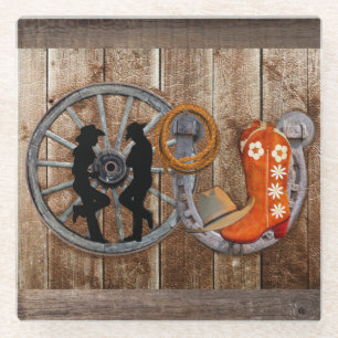 Dessous-de-verre En Verre Wagon Wheel Western Cowboy