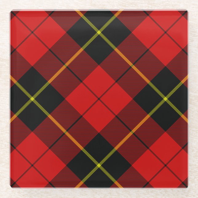 Dessous-de-verre En Verre Wallace tartan rouge noir plaid (Devant)