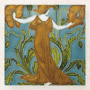 Dessous-de-verre En Verre Walter Crane Art Nouveau Orange Poppy Maiden