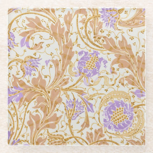 Dessous-de-verre En Verre Walter Crane Arts and Crafts Art floral pourpre