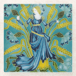 Dessous-de-verre En Verre Walter Crane Bleu Bleuet Arts and Crafts