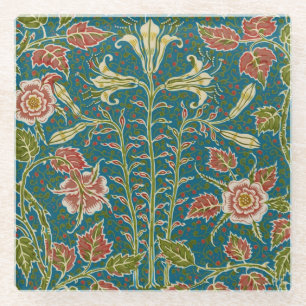 Dessous-de-verre En Verre Walter Crane Fleur de lys et rose florale vintage