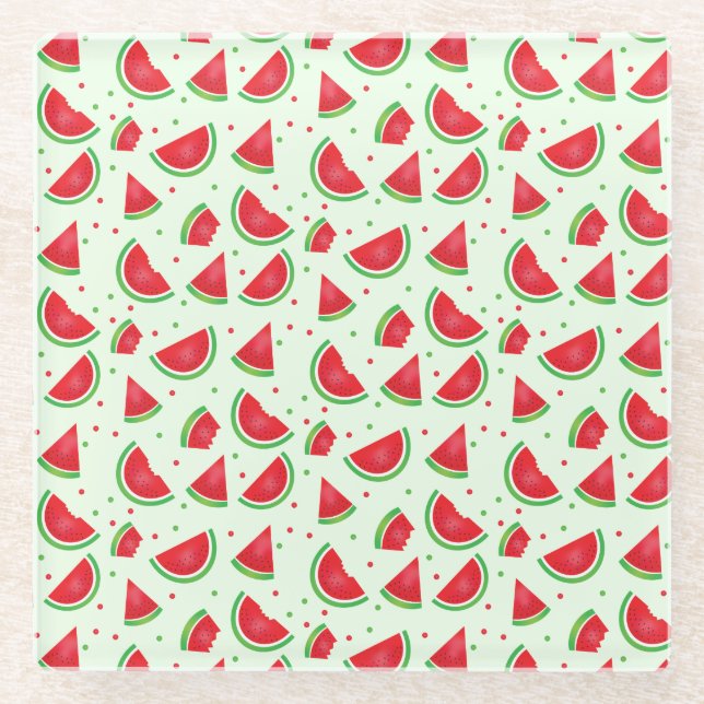 Dessous-de-verre En Verre Watermelon Motif été vert clair rouge rouge (Devant)