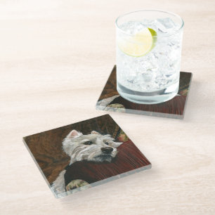 Dessous-de-verre En Verre Westie sur canapé