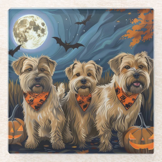 Dessous-de-verre En Verre Wheaten Terrier Halloween Éffrayant (Devant)