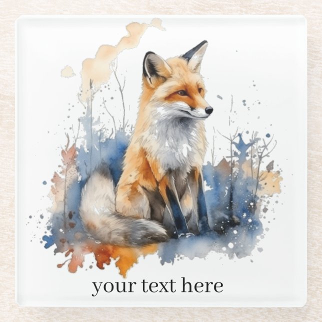 Dessous-de-verre En Verre Whispers of the Wild Fox in Watercolor, personnali (Devant)